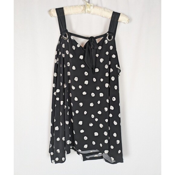 Lane Bryant Tank Top 22 24 Women's Black Polka Dot Sleeveless Tie Back Stretch - Picture 3 of 5